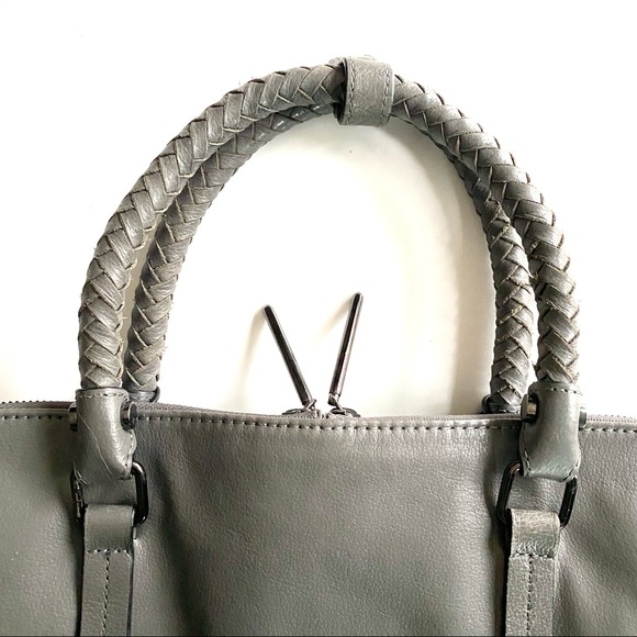 Elliott Lucca Gray Leather Purse Woven Handles  iPad Pocket Shoulder Strap - Picture 6 of 16